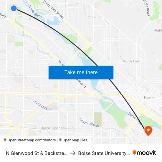 N Glenwood St & Backstretch Blvd Swm to Boise State University Orientation map