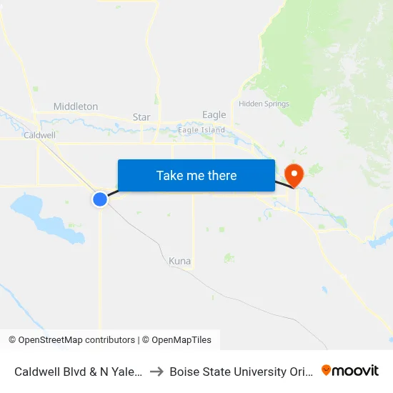 Caldwell Blvd & N Yale St Swc to Boise State University Orientation map