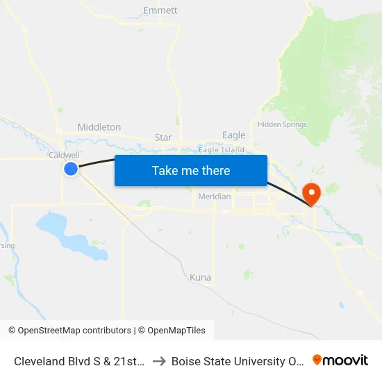 Cleveland Blvd S & 21st Ave Sem to Boise State University Orientation map