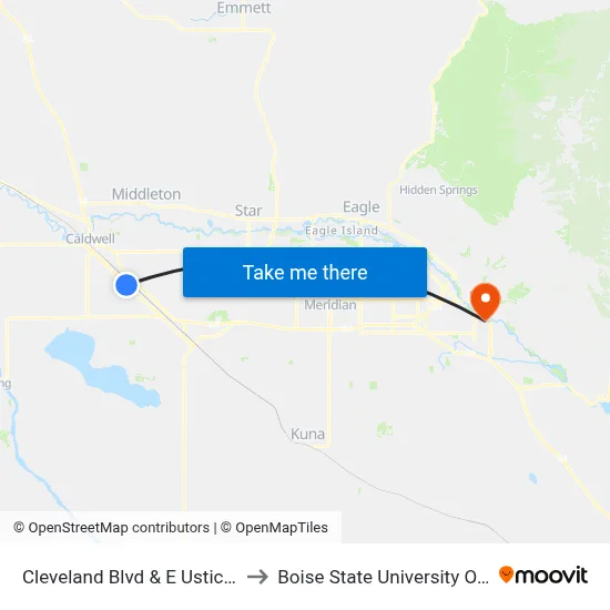 Cleveland Blvd & E Ustick Rd Swm to Boise State University Orientation map