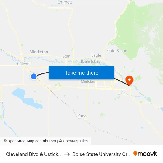Cleveland Blvd & Ustick Rd Nem to Boise State University Orientation map