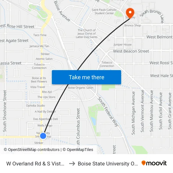 W Overland Rd & S Vista Ave Nec to Boise State University Orientation map