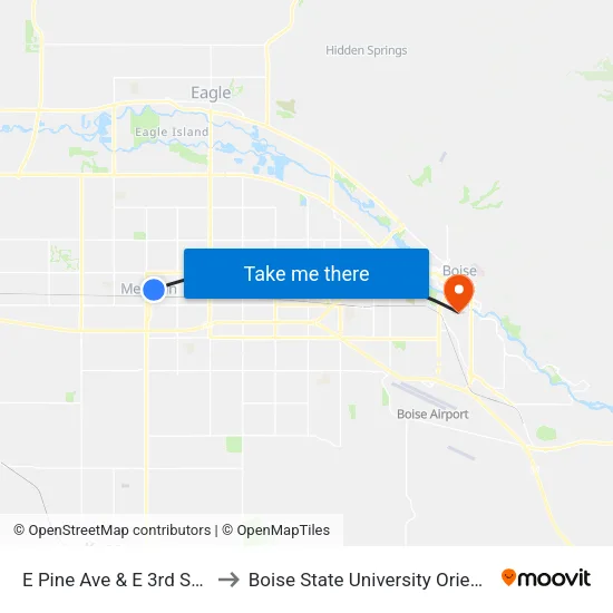 E Pine Ave & E 3rd St Swc to Boise State University Orientation map