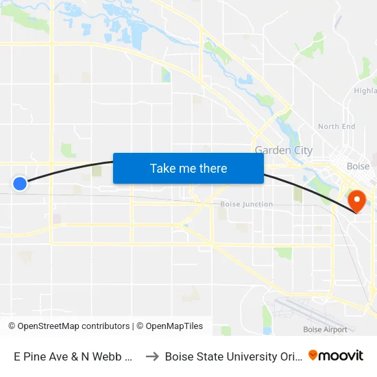 E Pine Ave & N Webb Way Nwc to Boise State University Orientation map