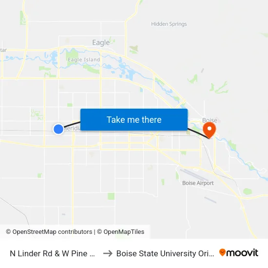 N Linder Rd & W Pine Ave Swc to Boise State University Orientation map