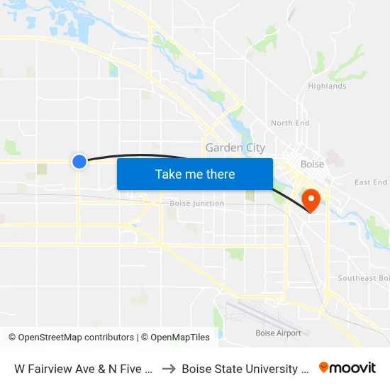 W Fairview Ave & N Five Mile Rd Sec to Boise State University Orientation map