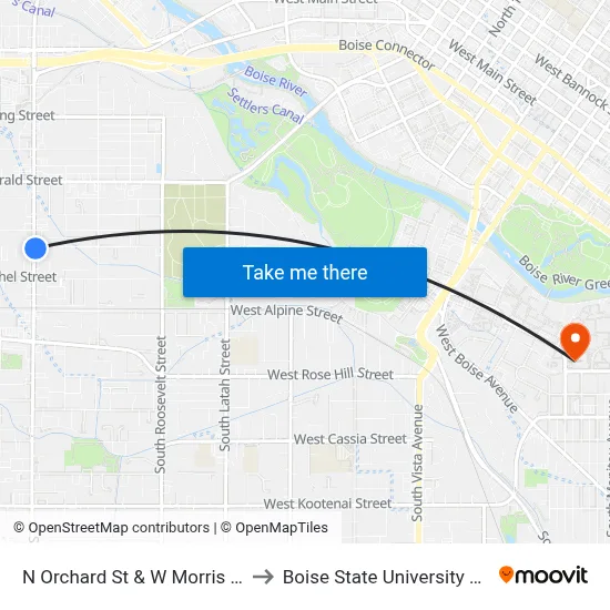 N Orchard St & W Morris Hill Rd Sec to Boise State University Orientation map