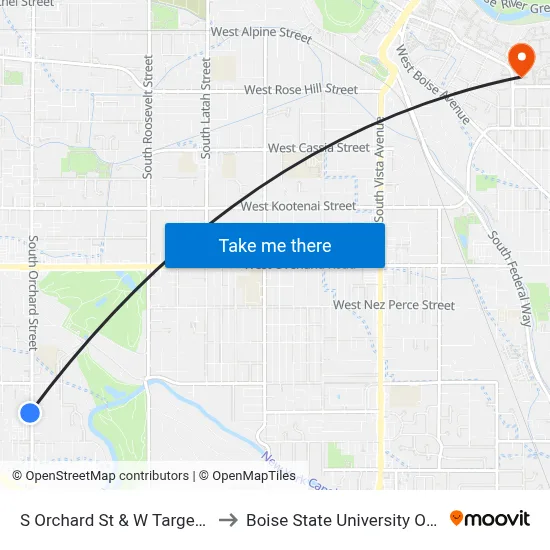 S Orchard St & W Targee St Swm to Boise State University Orientation map