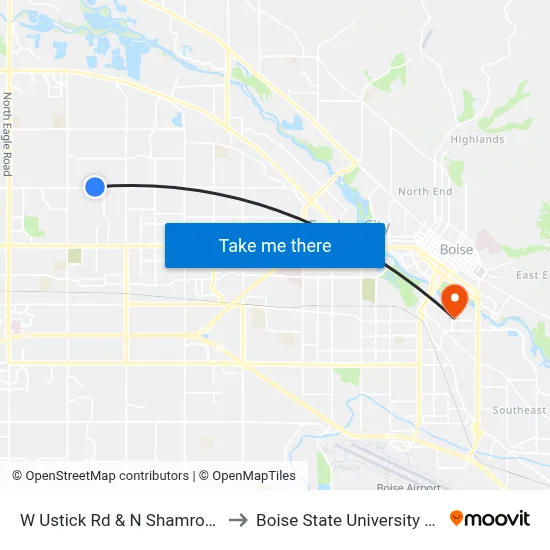 W Ustick Rd & N Shamrock Ave Nwc to Boise State University Orientation map