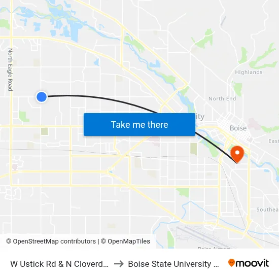 W Ustick Rd & N Cloverdale Rd Sec to Boise State University Orientation map