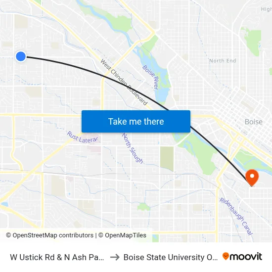 W Ustick Rd & N Ash Park Ln Nwc to Boise State University Orientation map
