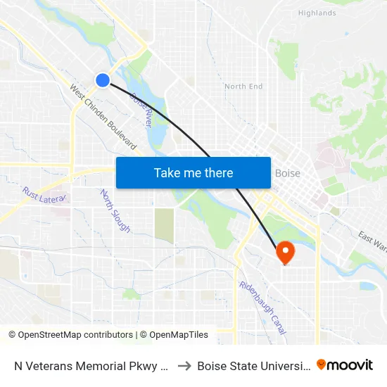 N Veterans Memorial Pkwy & N Adams St Nwc to Boise State University Orientation map