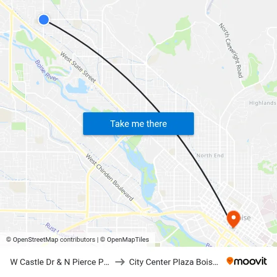 W Castle Dr & N Pierce Park Ln Sec to City Center Plaza Boise State CS map