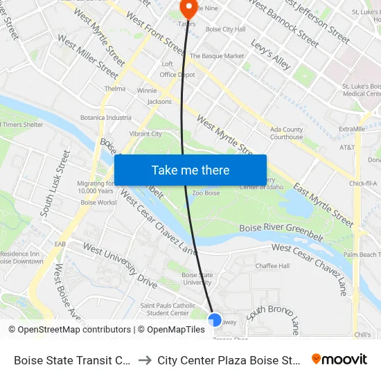 Boise State Transit Center to City Center Plaza Boise State CS map