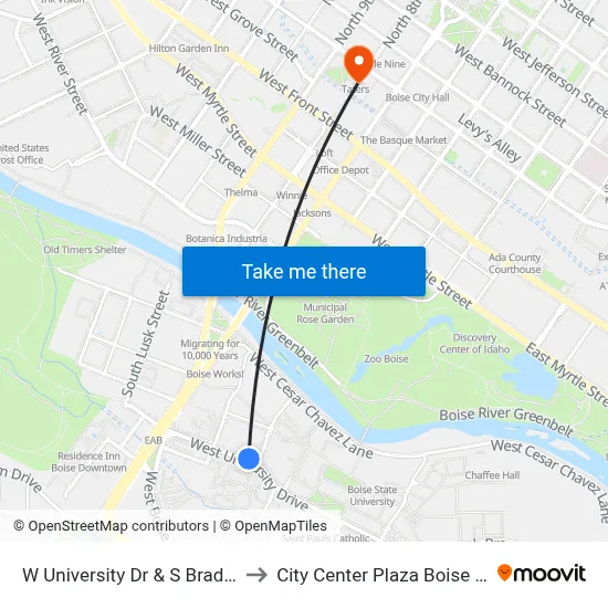 W University Dr & S Brady St Nwc to City Center Plaza Boise State CS map