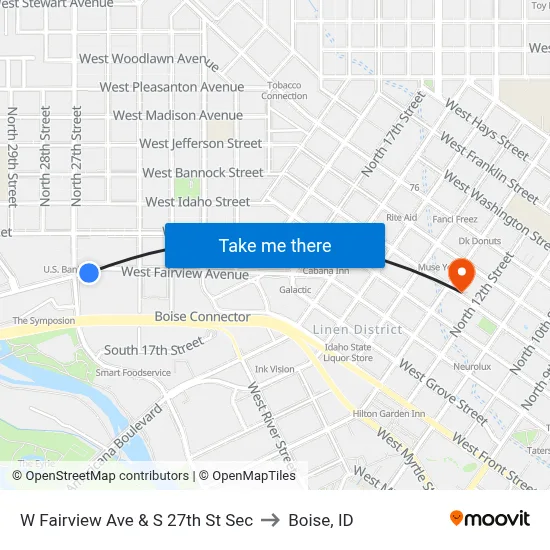 W Fairview Ave & S 27th St Sec to Boise, ID map