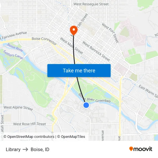 Library to Boise, ID map