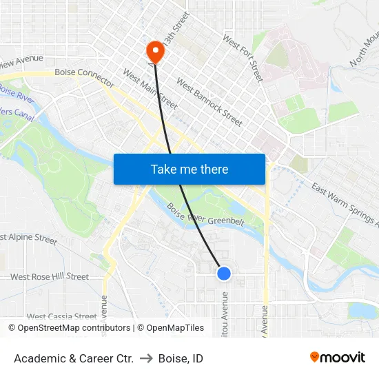 Academic & Career Ctr. to Boise, ID map