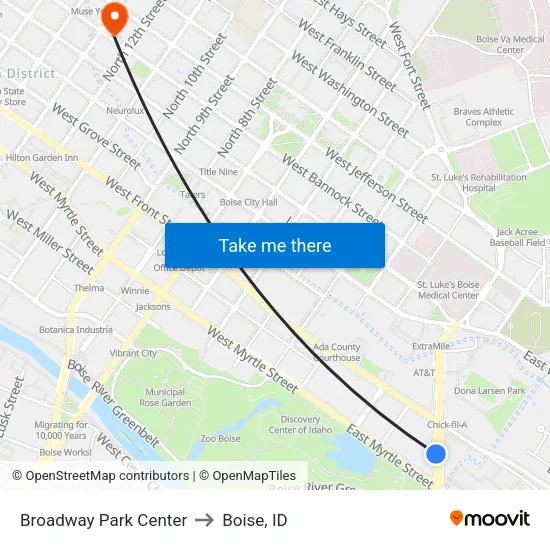 Broadway Park Center to Boise, ID map