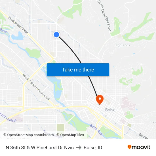 N 36th St & W Pinehurst Dr Nwc to Boise, ID map