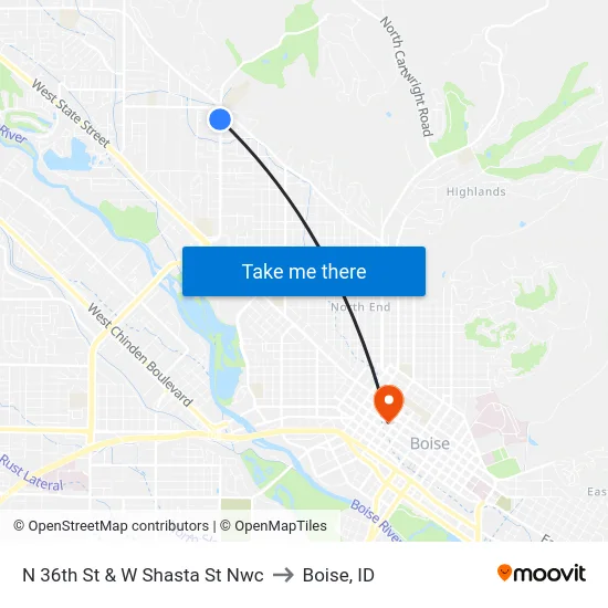 N 36th St & W Shasta St Nwc to Boise, ID map
