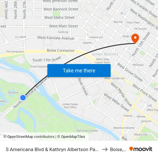 S Americana Blvd & Kathryn Albertson Park Nwc to Boise, ID map