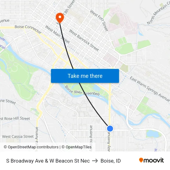 S Broadway Ave & W Beacon St Nec to Boise, ID map