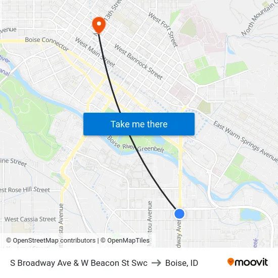 S Broadway Ave & W Beacon St Swc to Boise, ID map