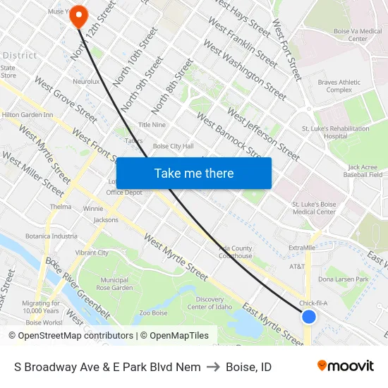 S Broadway Ave & E Park Blvd Nem to Boise, ID map