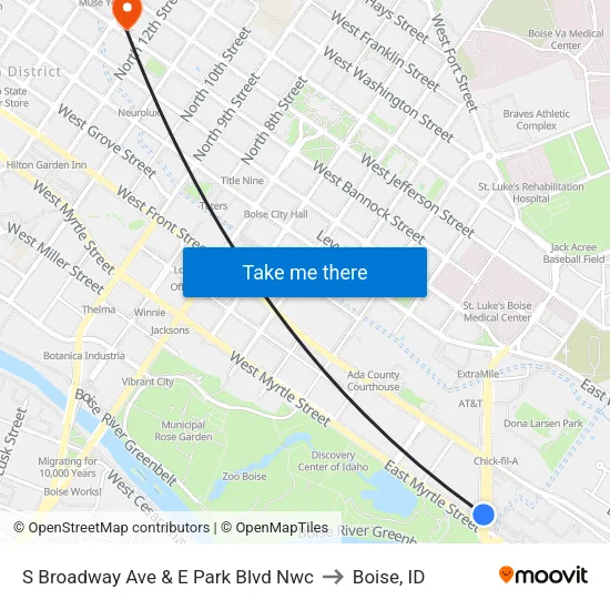 S Broadway Ave & E Park Blvd Nwc to Boise, ID map