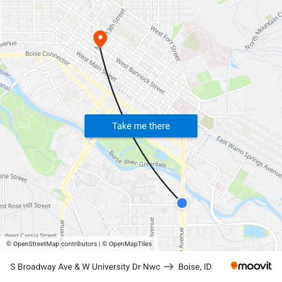 S Broadway Ave & W University Dr Nwc to Boise, ID map