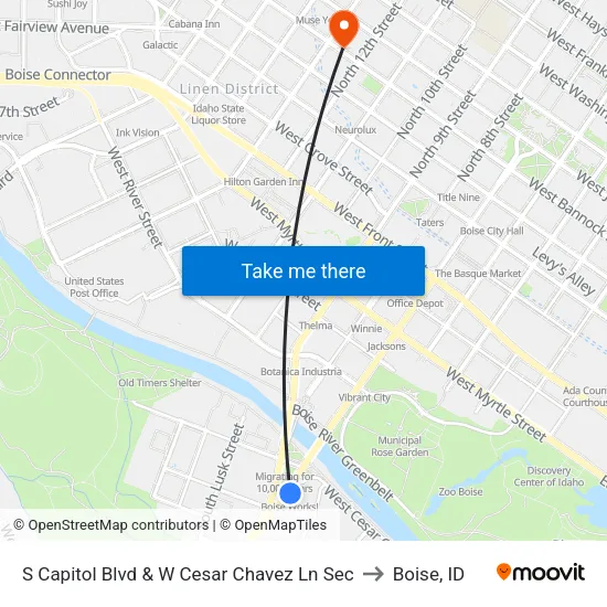 S Capitol Blvd & W Cesar Chavez Ln Sec to Boise, ID map