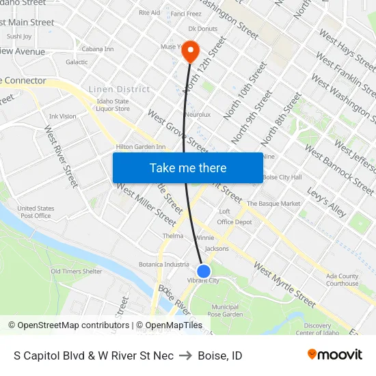 S Capitol Blvd & W River St Nec to Boise, ID map