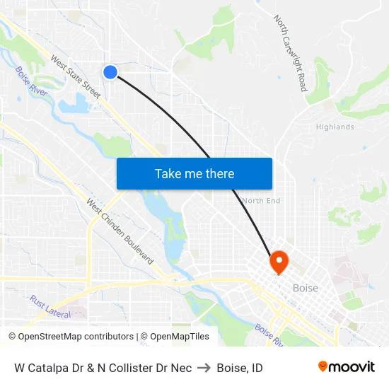 W Catalpa Dr & N Collister Dr Nec to Boise, ID map