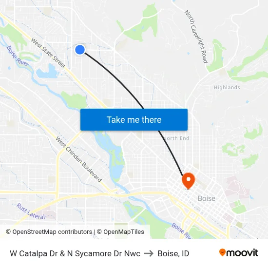 W Catalpa Dr & N Sycamore Dr Nwc to Boise, ID map