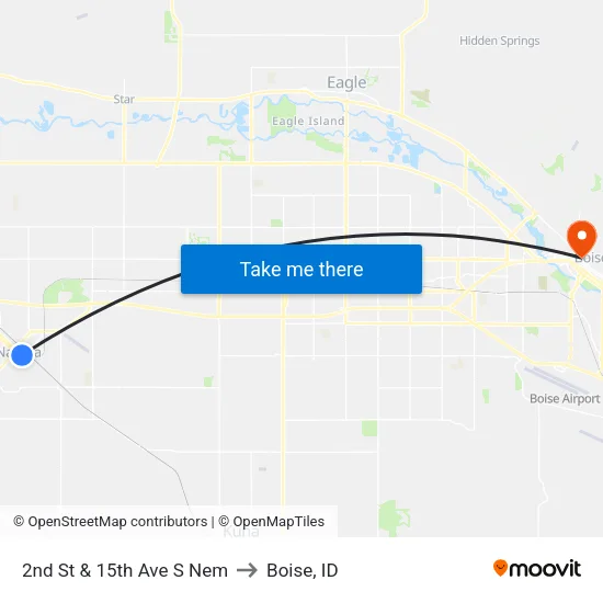 2nd St & 15th Ave S Nem to Boise, ID map