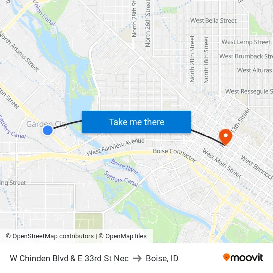 W Chinden Blvd & E 33rd St Nec to Boise, ID map