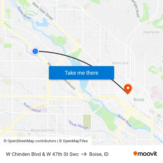 W Chinden Blvd & W 47th St Swc to Boise, ID map