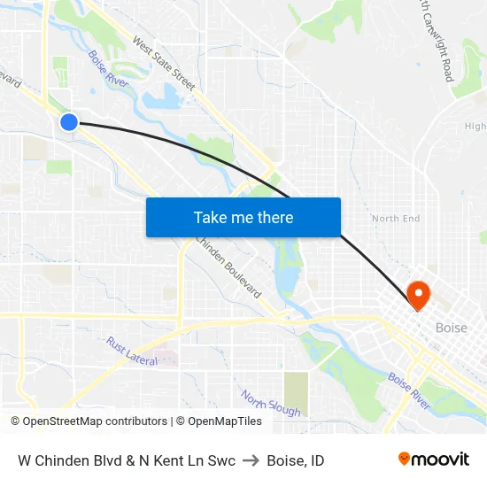 W Chinden Blvd & N Kent Ln Swc to Boise, ID map