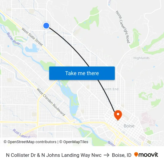 N Collister Dr & N Johns Landing Way Nwc to Boise, ID map
