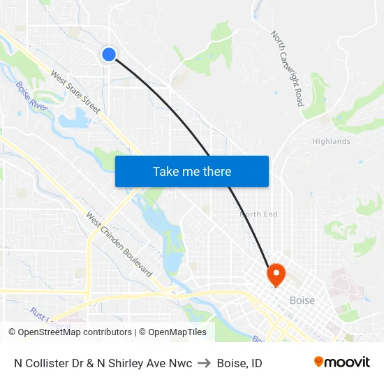 N Collister Dr & N Shirley Ave Nwc to Boise, ID map