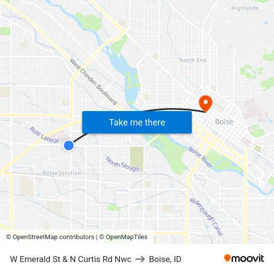 W Emerald St & N Curtis Rd Nwc to Boise, ID map