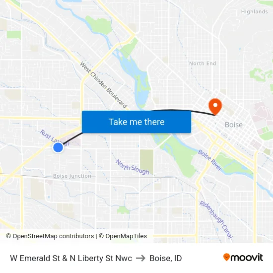 W Emerald St & N Liberty St Nwc to Boise, ID map