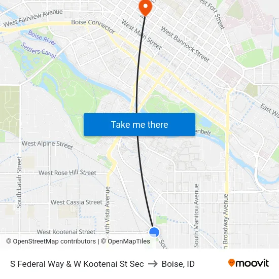 S Federal Way & W Kootenai St Sec to Boise, ID map