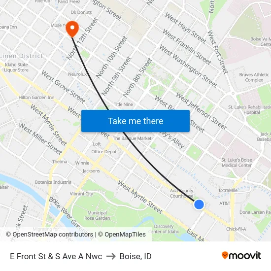 E Front St & S Ave A Nwc to Boise, ID map