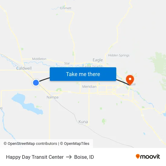 Happy Day Transit Center to Boise, ID map