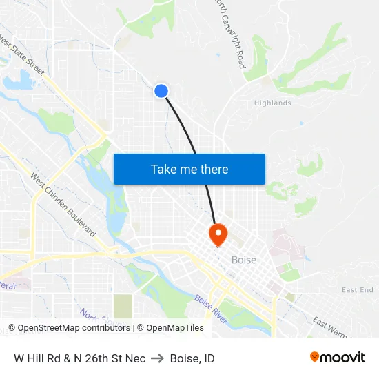 W Hill Rd & N 26th St Nec to Boise, ID map