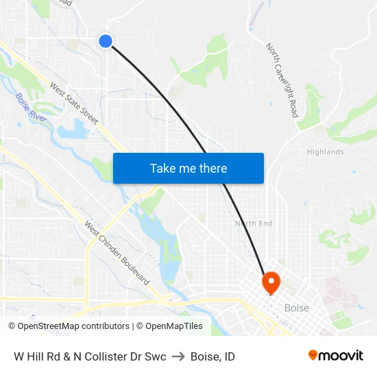 W Hill Rd & N Collister Dr Swc to Boise, ID map
