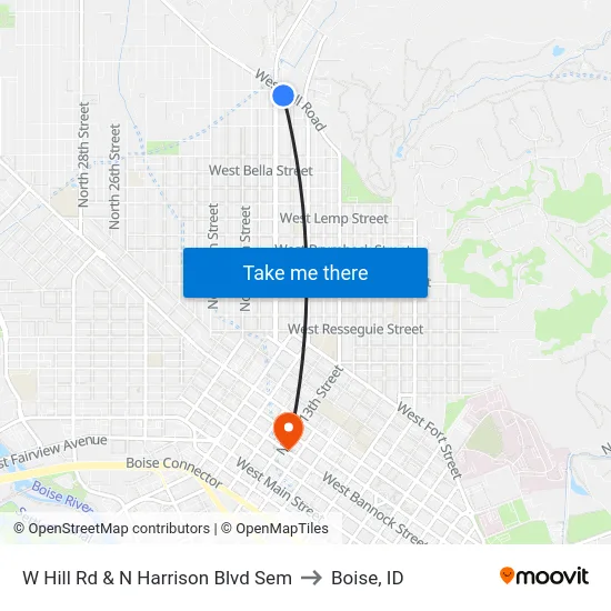 W Hill Rd & N Harrison Blvd Sem to Boise, ID map