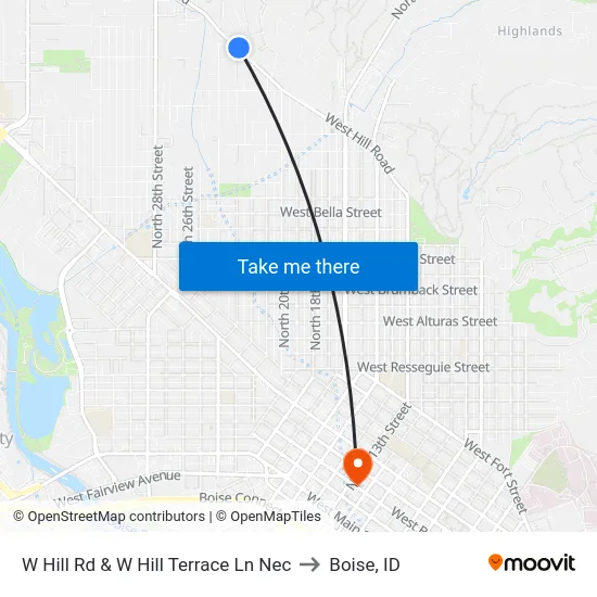 W Hill Rd & W Hill Terrace Ln Nec to Boise, ID map